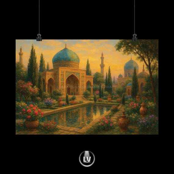Serene Landscape Poster Home Decor Wall Art Islamic Architecture Print Colorful Garden Special Occasions Apacs 30