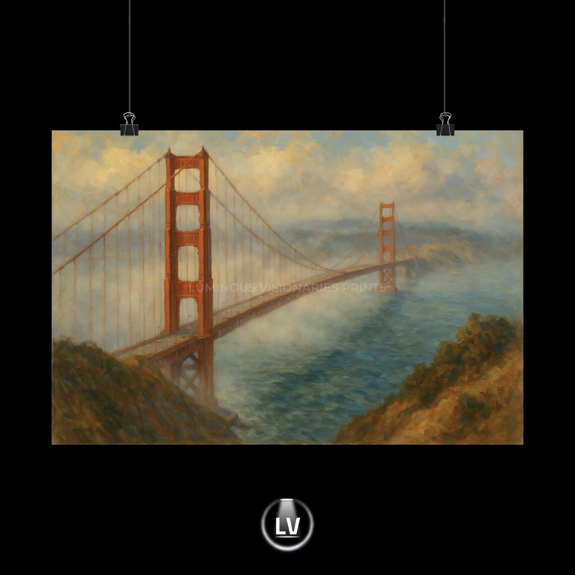 Golden Gate Bridge Fog San Francisco Oil Painting Art Poster