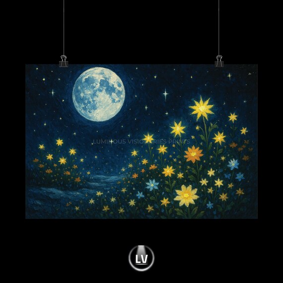 Moonlit Floral Matte Horizontal Posters Night Wall Art Celestial Decor Gift For Nature Lovers Home Decoration Apsc 3