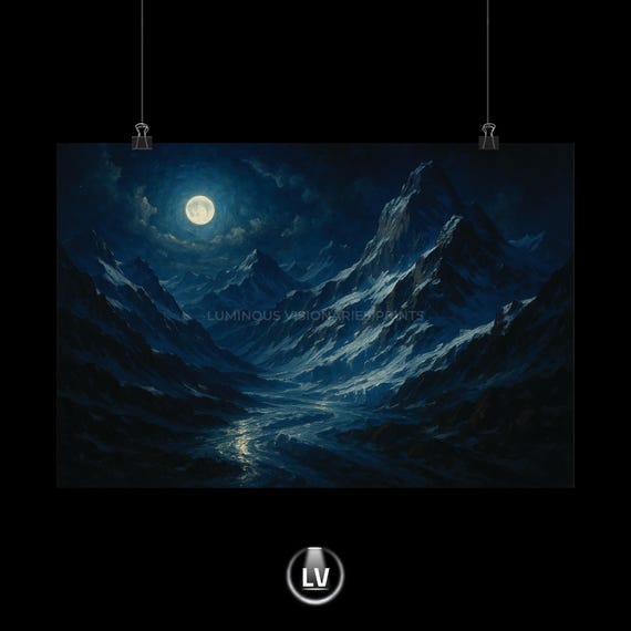 Mystical Mountain Landscape Poster Moonlit Art Print Dark Home Decor Wall For Nature Lovers Gift Lover Apls 101