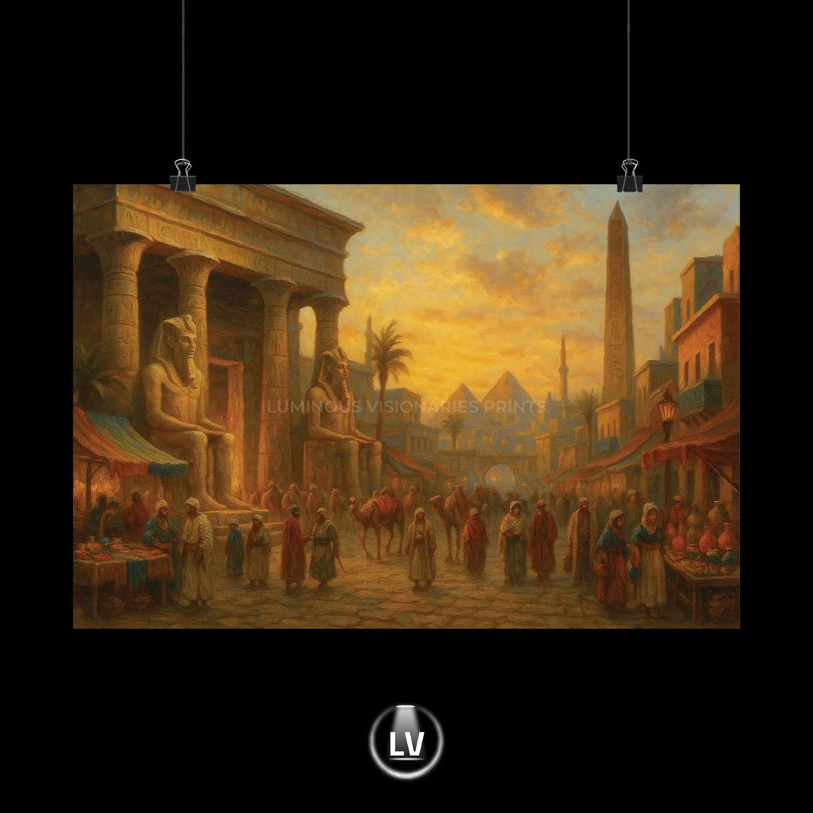 Ancient Egyptian Marketplace Sphinx Obelisk Vintage Art Poster