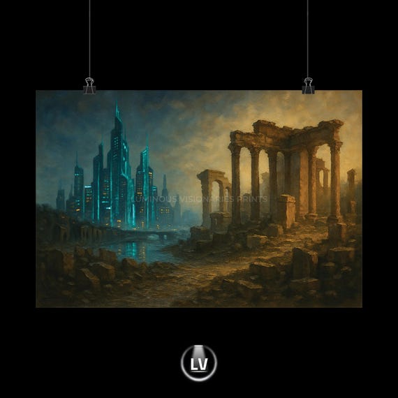 Dystopian Cityscape Poster, Urban Vintage Look