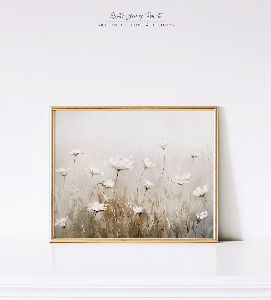 White Cosmos Flowers Tall Stems Beige Neutral Botanical Spring Poster - Image 3