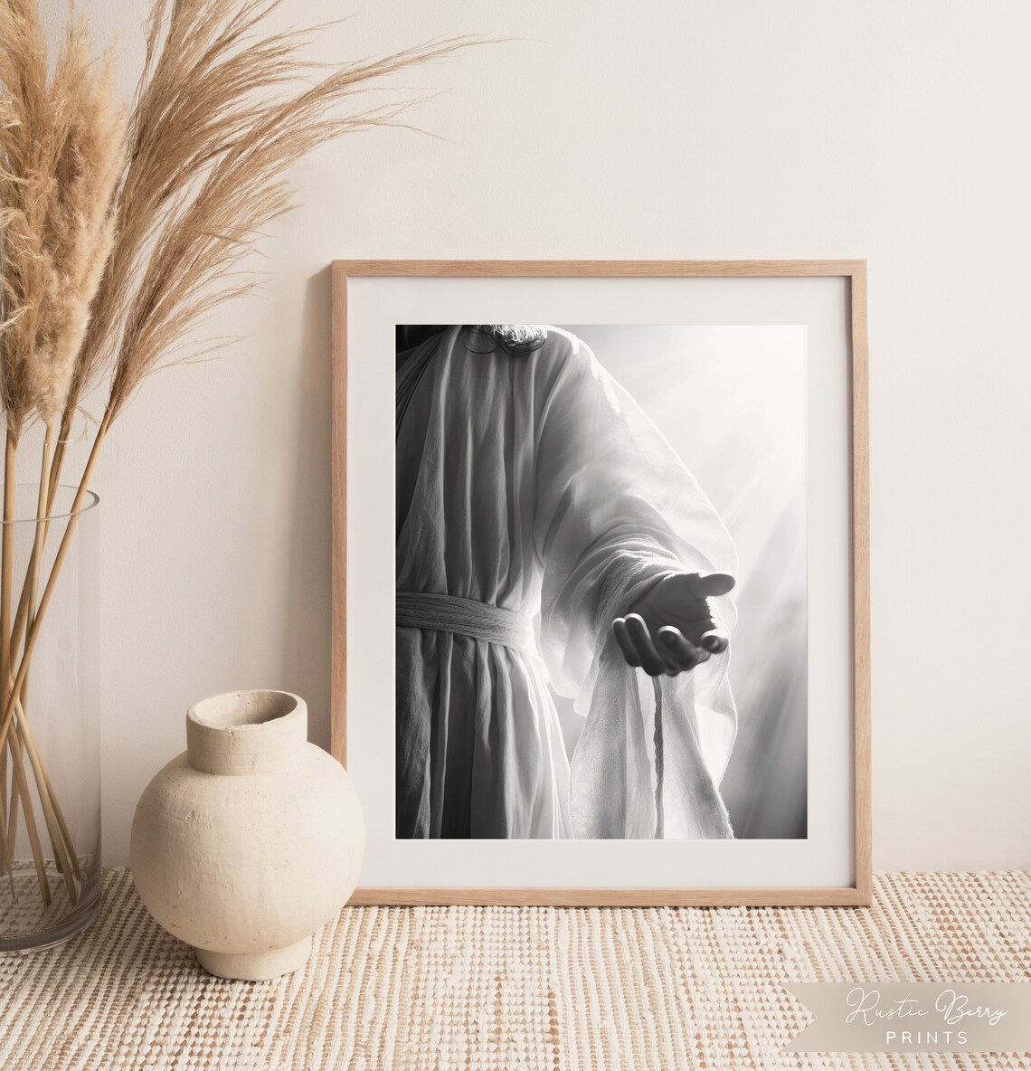 Jesus Christ Extending His Hand Black And White Religious Christian Poster