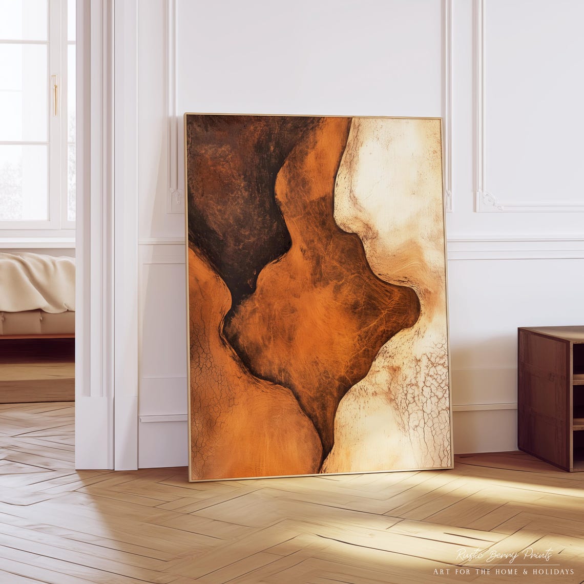 Rust Brown Organic Flow Abstract Painting Modern Earth Tone Art Poster