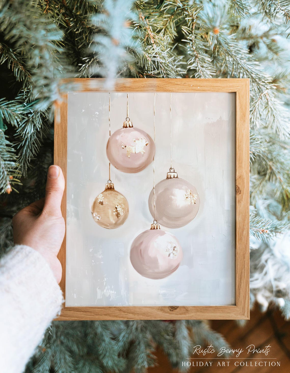Hanging Pearl Glass Ornaments Blush Pink Elegant Christmas Art Poster
