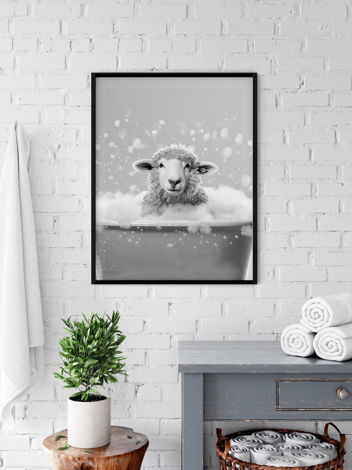 Sheep In Bath Poster, Bathroom Decor