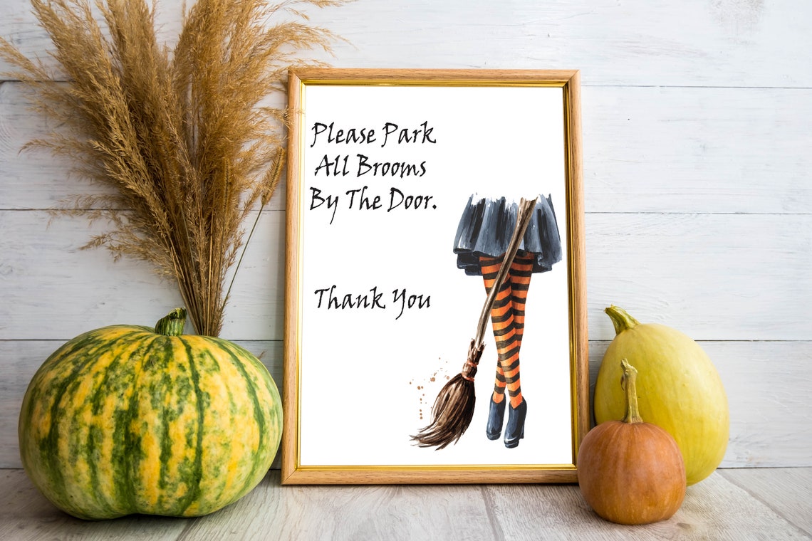 Please Park All Brooms By The Door Funny Halloween Witch Poster