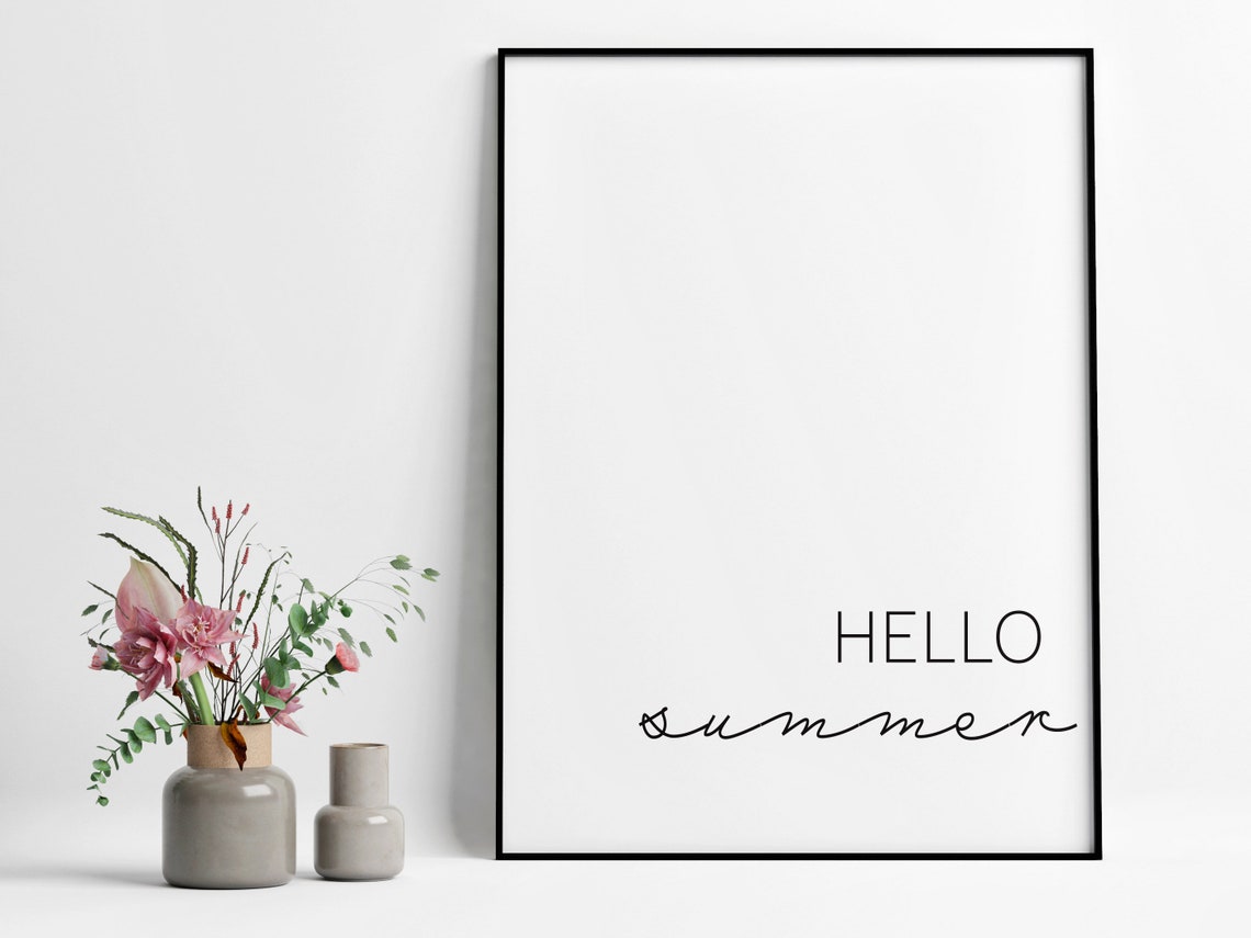 Hello Summer Minimalist Black White Script Typography Poster
