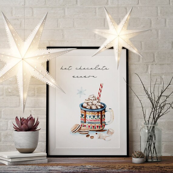 Hot Chocolate Season Watercolor Marshmallow Cocoa Mug Winter Print