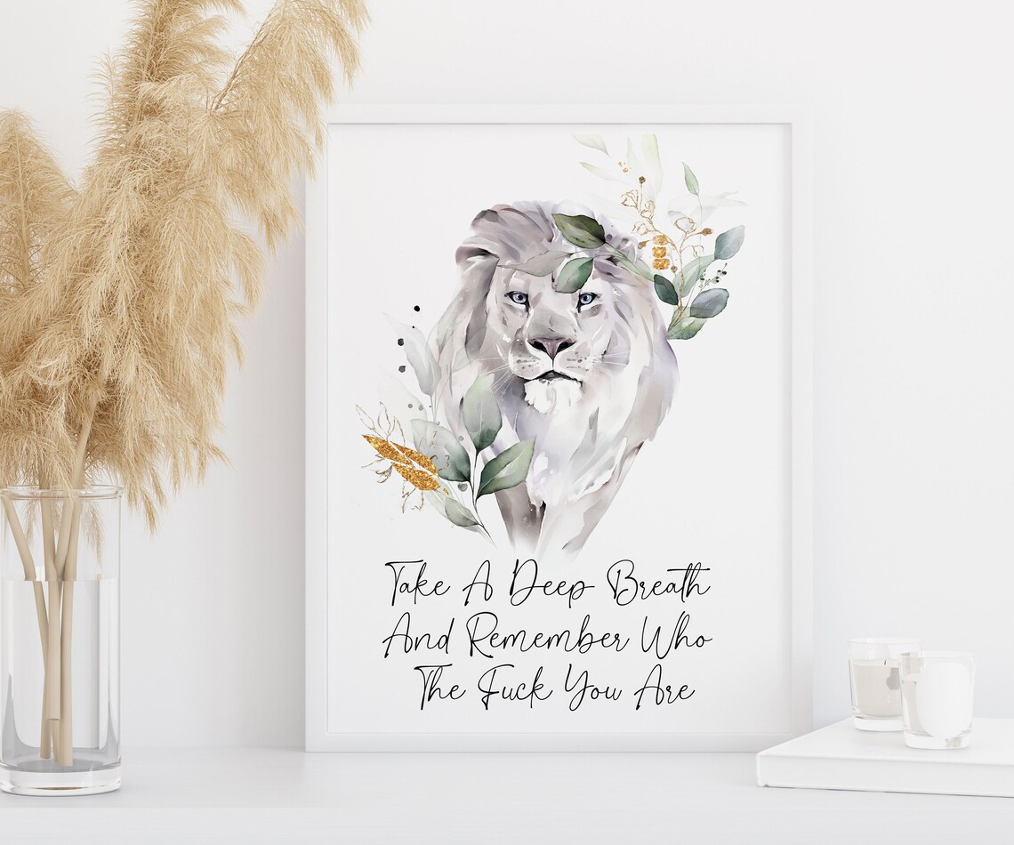 Watercolor Lion Take A Deep Breath Bold Motivational Quote Print