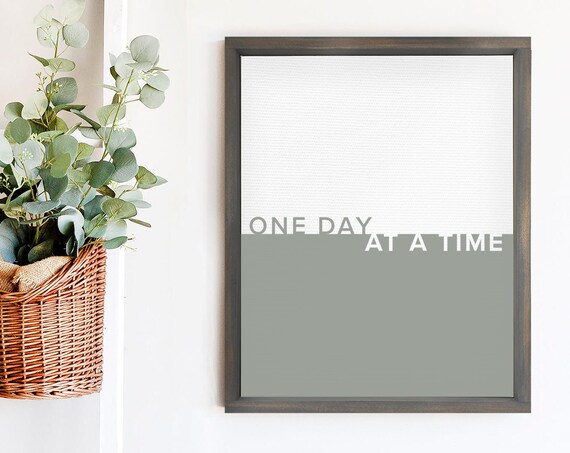 One Day At A Time Minimalist Two Tone Motivational Quote Wood Poster