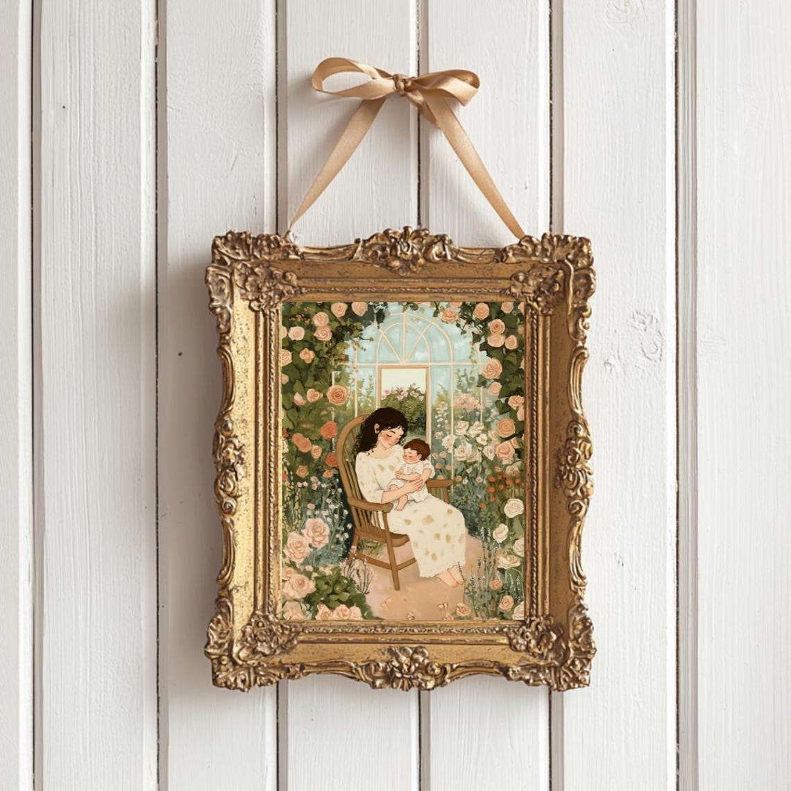 Mother and Baby in Rose Garden Greenhouse Nursery Art Poster - Image 5