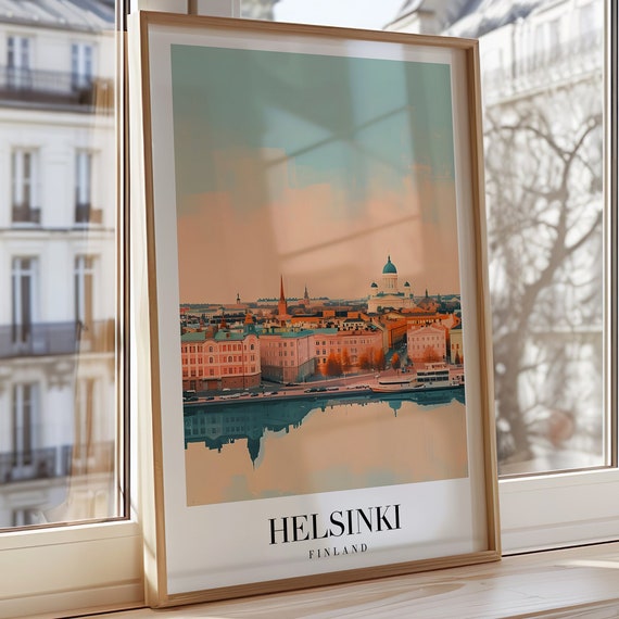 Helsinki Poster Finland Travel Wall Art Cityscape Print Finnish Landmark Decor Skyline Architecture