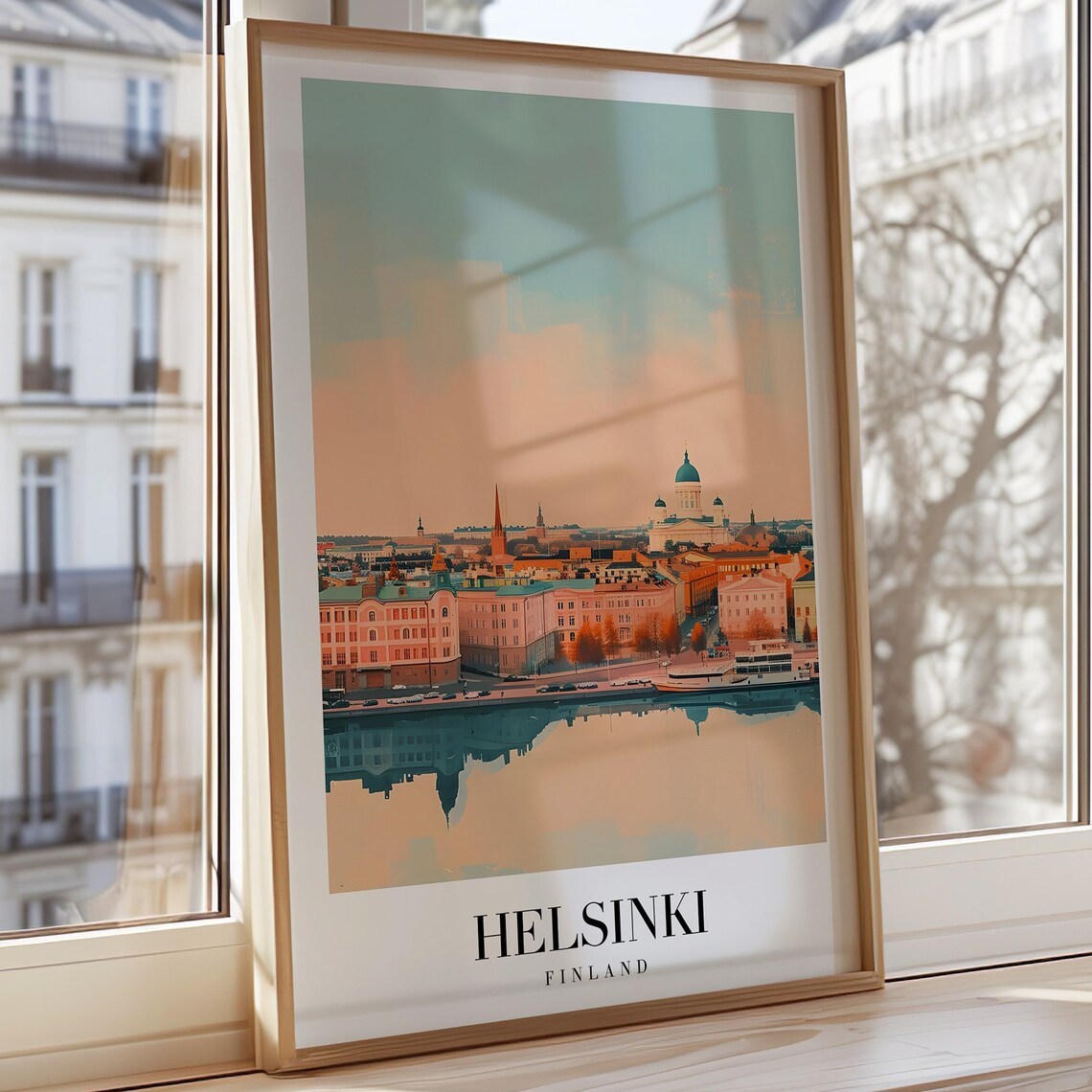 Helsinki Finland Pastel Cityscape Harbor Travel Destination Poster