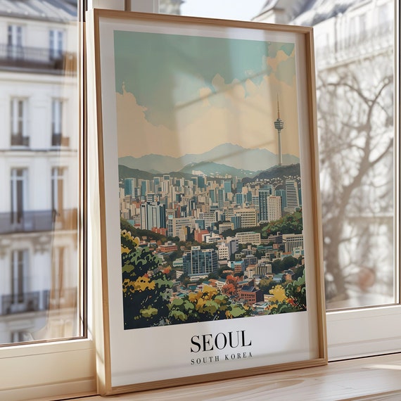 Seoul City Poster South Korea Wall Art Skyline Print Korean Urban Landscape Namsan Tower Decor Cityscape Wallpaper