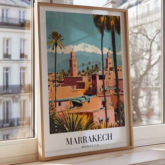 Marrakech City Poster Morocco Wall Art Skyline Print Moroccan Architecture Travel Decor African Postertravel