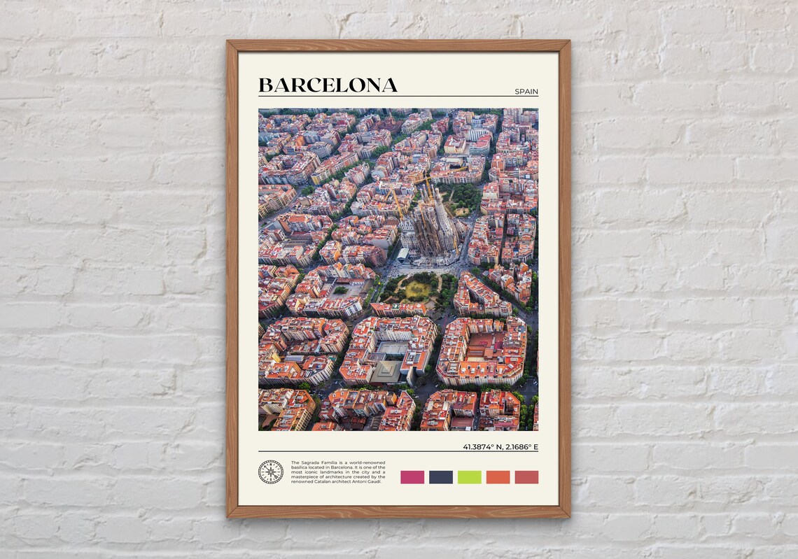 Barcelona Real Photo Travel Poster, Spain Decor