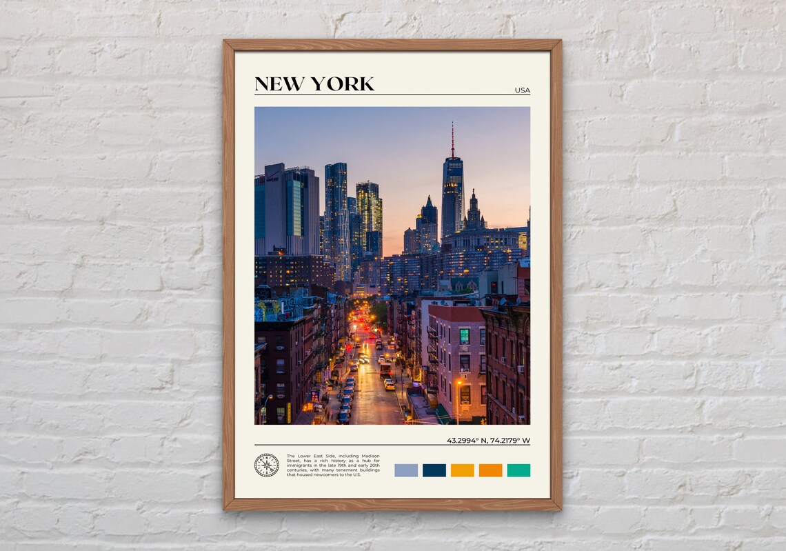 New York State Travel Poster, USA Wall Art Print