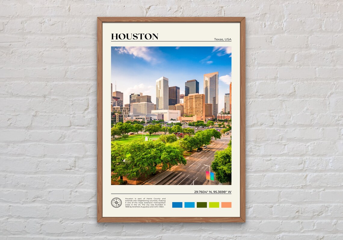 Houston Travel Poster, Texas Wall Art Print