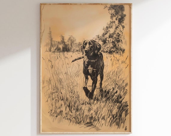 Hunting Dog Sketch, Vintage Rustic Farmhouse Print