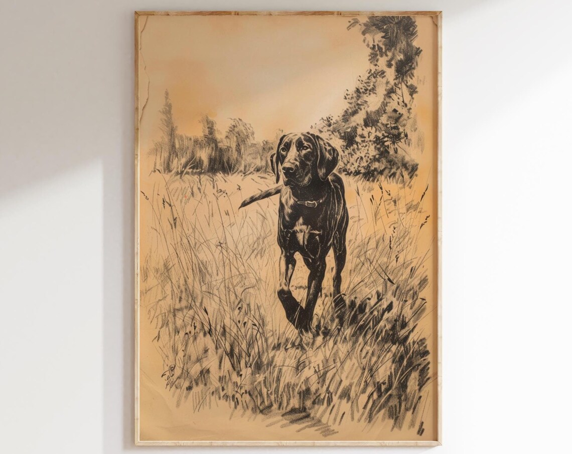 Hunting Dog Sketch, Vintage Rustic Farmhouse Print