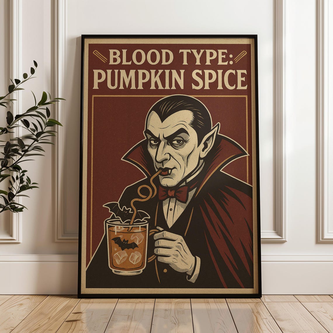 Funny Vampire Pumpkin Spice Poster Retro Halloween Psl Drink Art