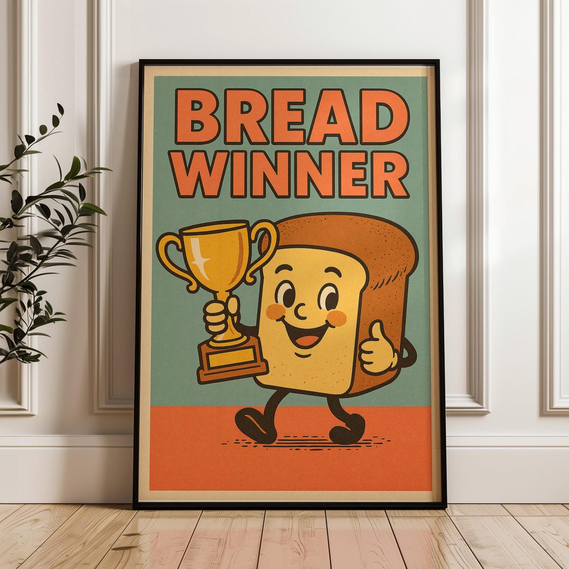Bread Winner Retro Toast Character Trophy Champion Kitchen Poster