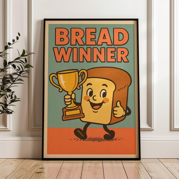 Bread Winner Retro Toast Character Trophy Champion Kitchen Poster