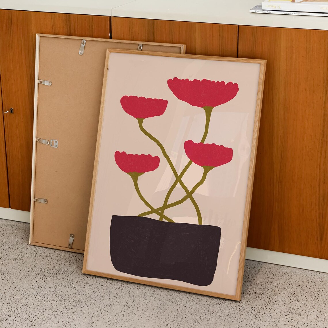 Red Tulips In A Black Vase Hand Drawn Botanical Floral Poster