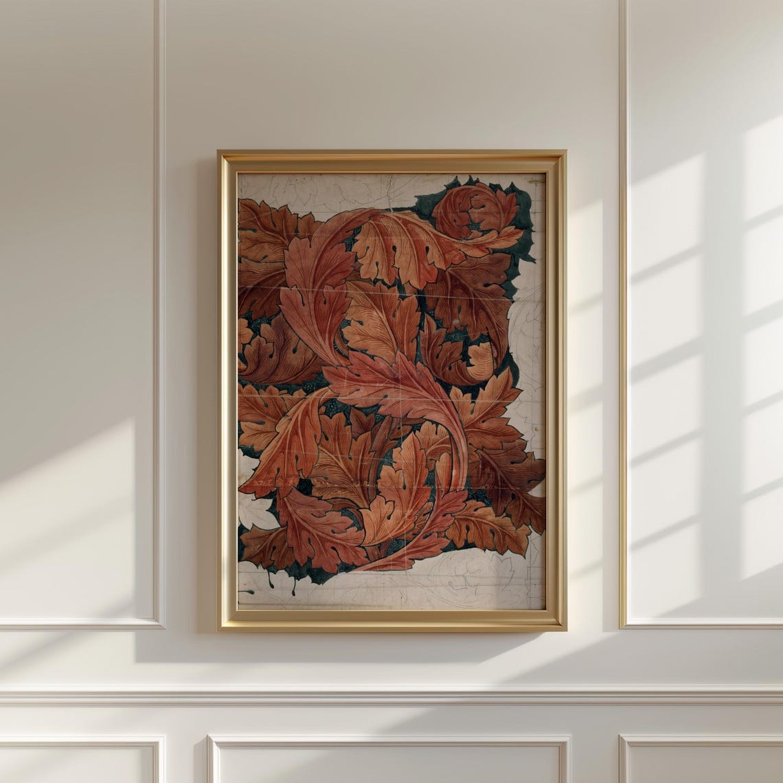 William Morris Style Autumn Leaves Design Study Rust Red Poster - Image 5