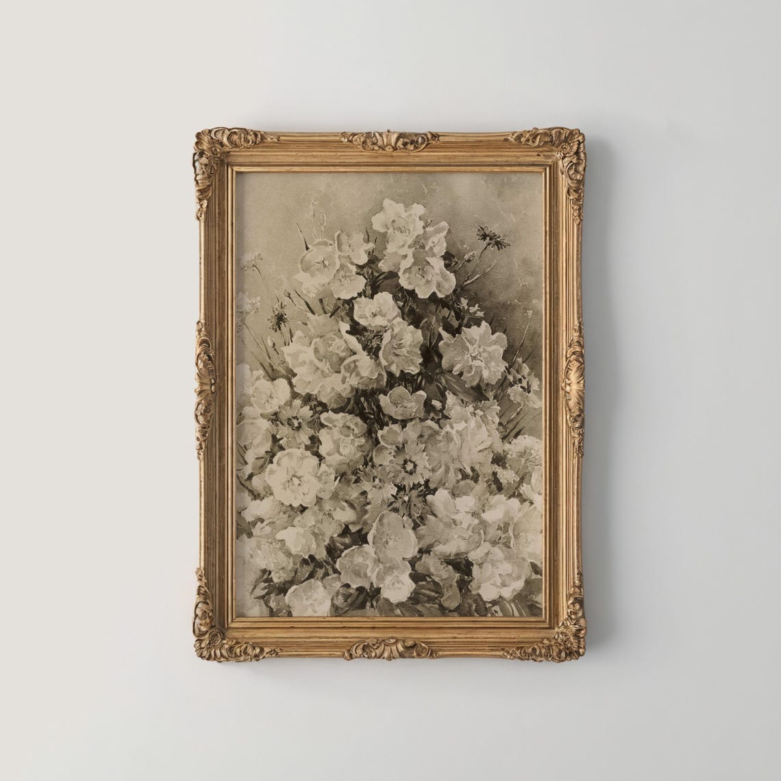 Sepia Peony Blossom Bouquet in Vintage Romantic Still Life Poster