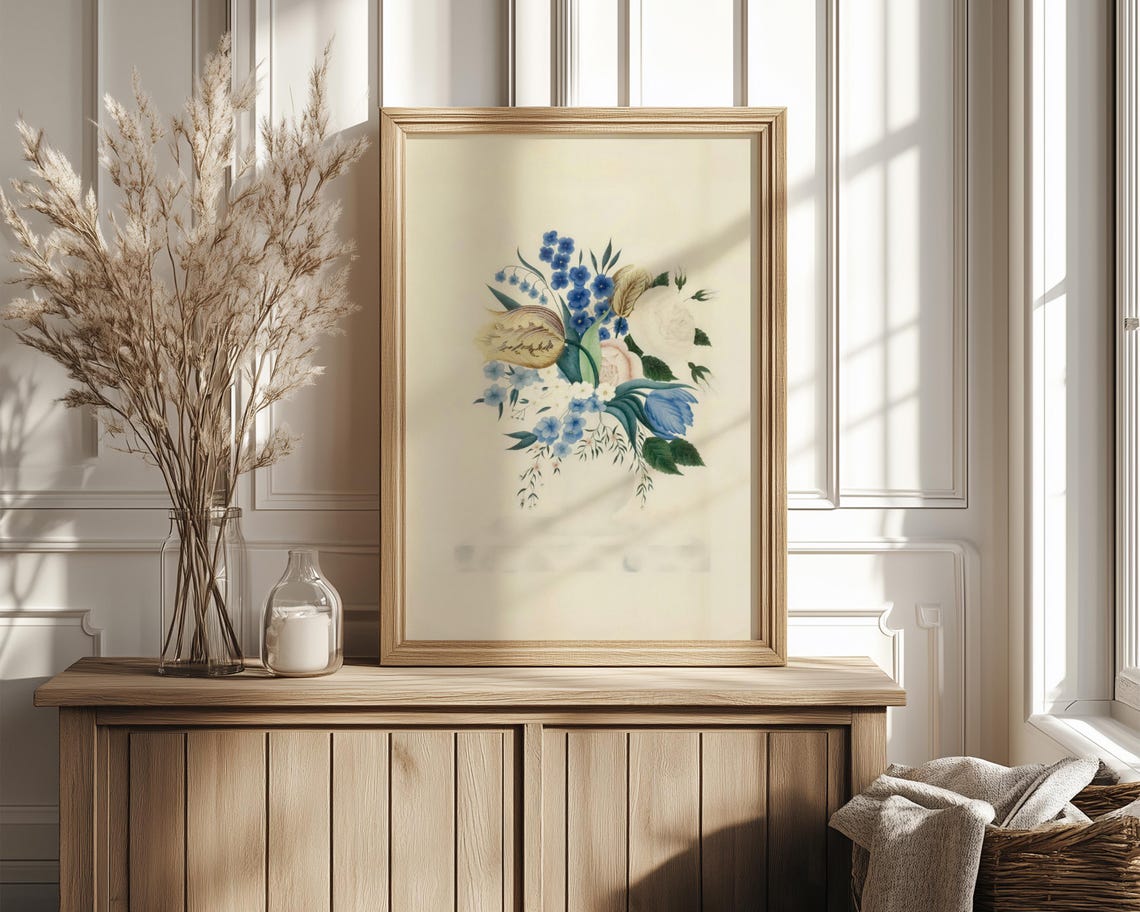 Soft Watercolor Bouquet Blue Forget Me Nots Yellow Tulip Poster - Image 4