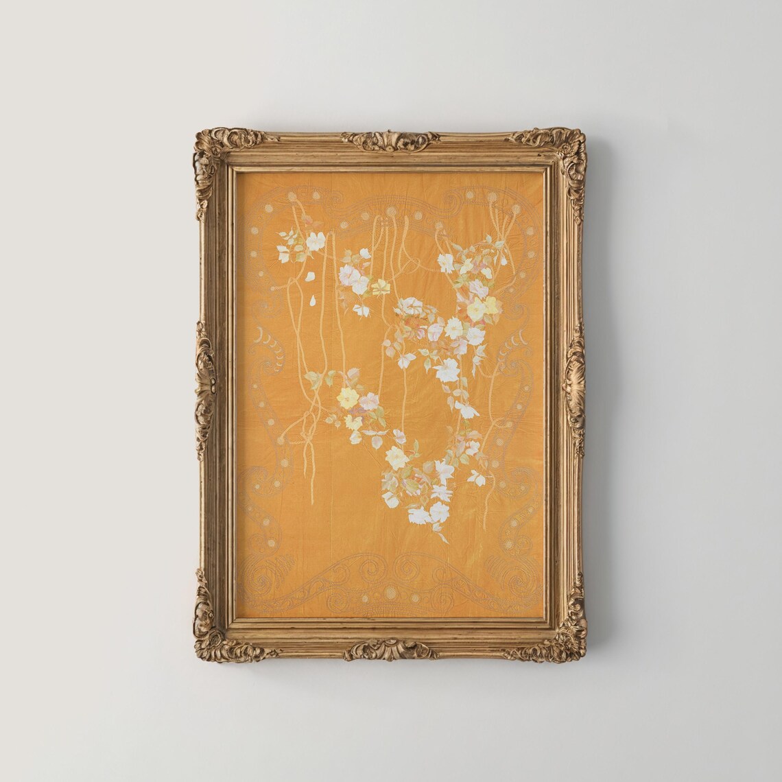 Gold Art Nouveau Floral Panel White Blossoms Klimt Style Poster