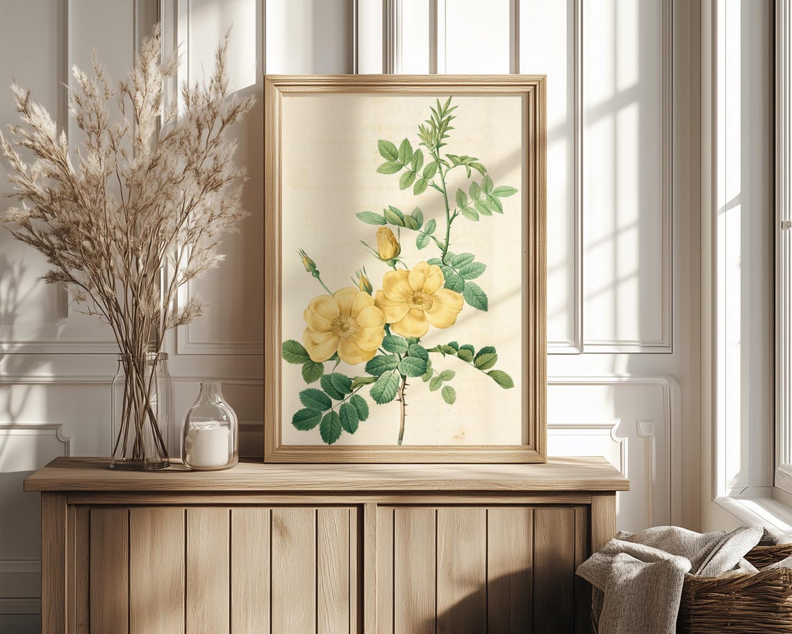 Yellow Wild Rose Blooms Vintage Botanical Illustration Poster - Image 4