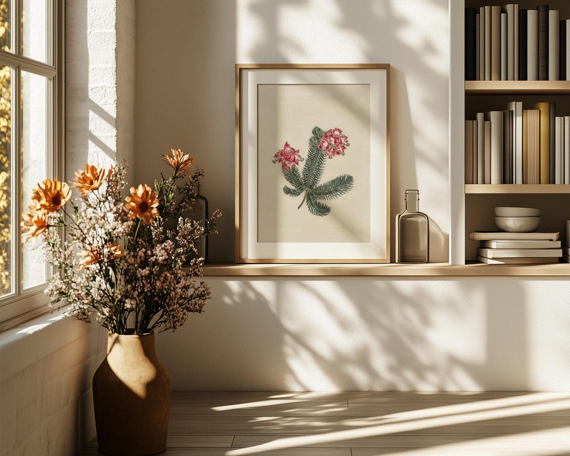 Pink Grevillea Blooms With Ferny Foliage Botanical Decor Print - Image 6