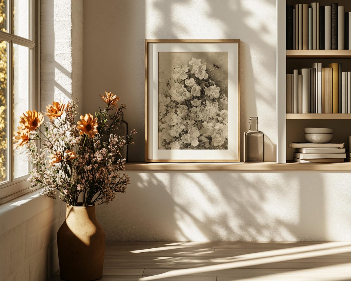 Sepia Peony Blossom Bouquet in Vintage Romantic Still Life Poster - Image 6