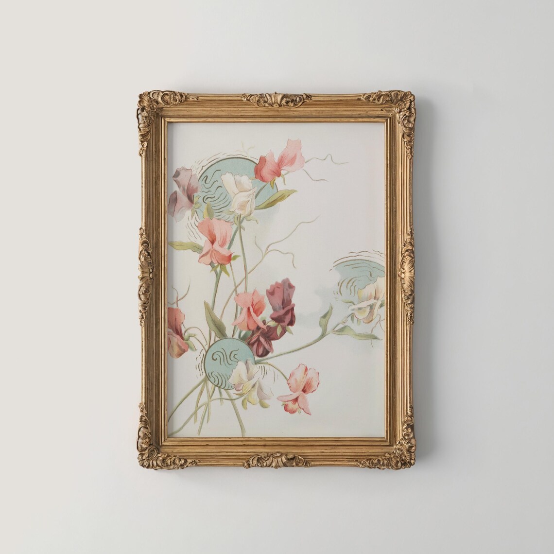 Climbing Sweet Peas in Pink and Burgundy Vintage Floral Poster