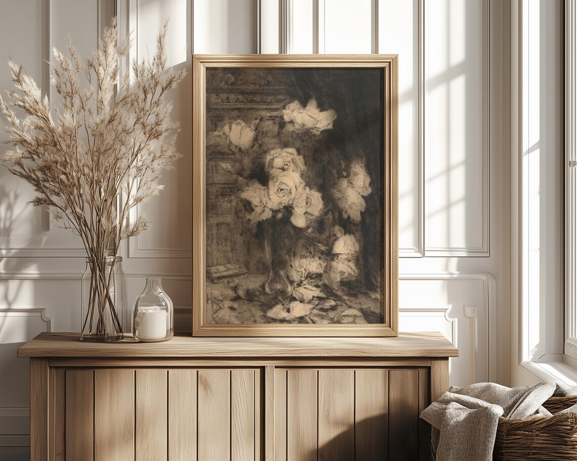 Sepia Rose Sketch Dark Moody Vintage Floral Still Life Poster - Image 4