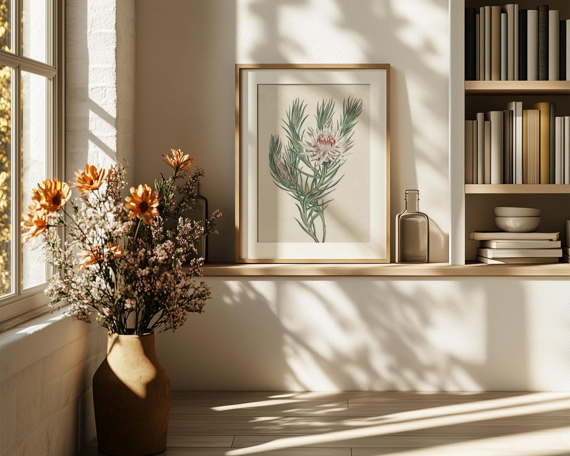 White And Red Protea Vintage Botanical Illustration Wall Print - Image 6