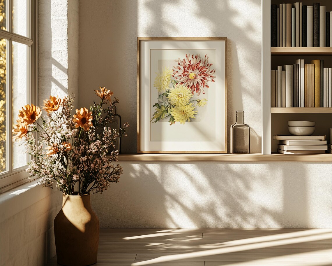 Yellow and Red Chrysanthemum Flowers Vintage Botanical Art Poster - Image 6