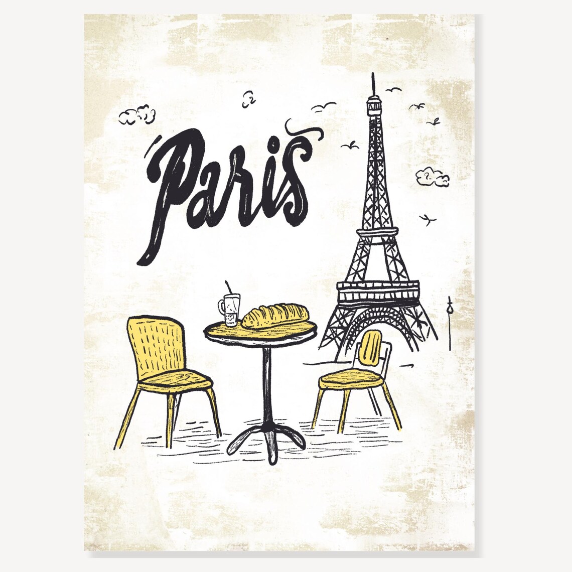Paris Eiffel Tower Cafe Sketch Vintage France City Travel Poster - Image 2