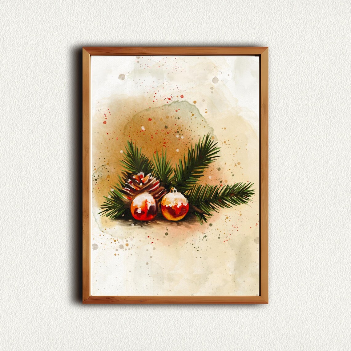 Christmas Baubles Pinecones And Pine Watercolor Holiday Still Life Poster - Image 4