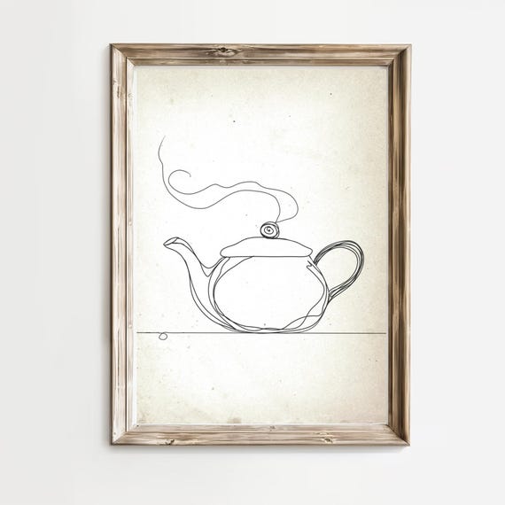 Kitchen Wall Art Line Drawing Kitchen Prints Teapot Print Kitchen Decor Line Art Food Drink Print Dining Room Wall Decor