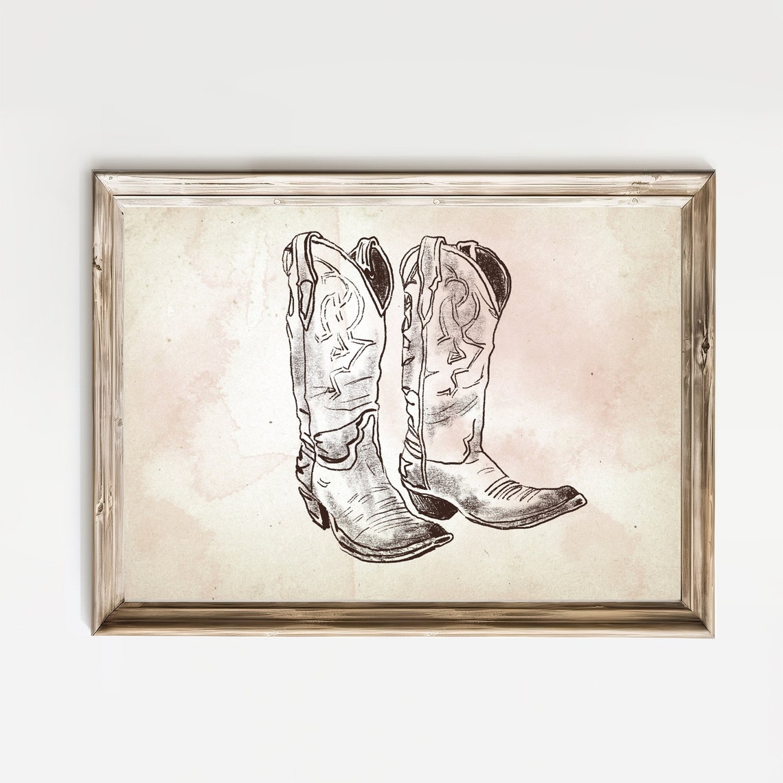 Vintage Cowboy Boots Sepia Sketch Rustic Western Nursery Wall Art