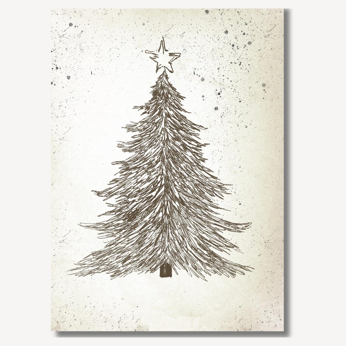 Hand Drawn Christmas Tree Star Topper Neutral Holiday Wall Art - Image 2