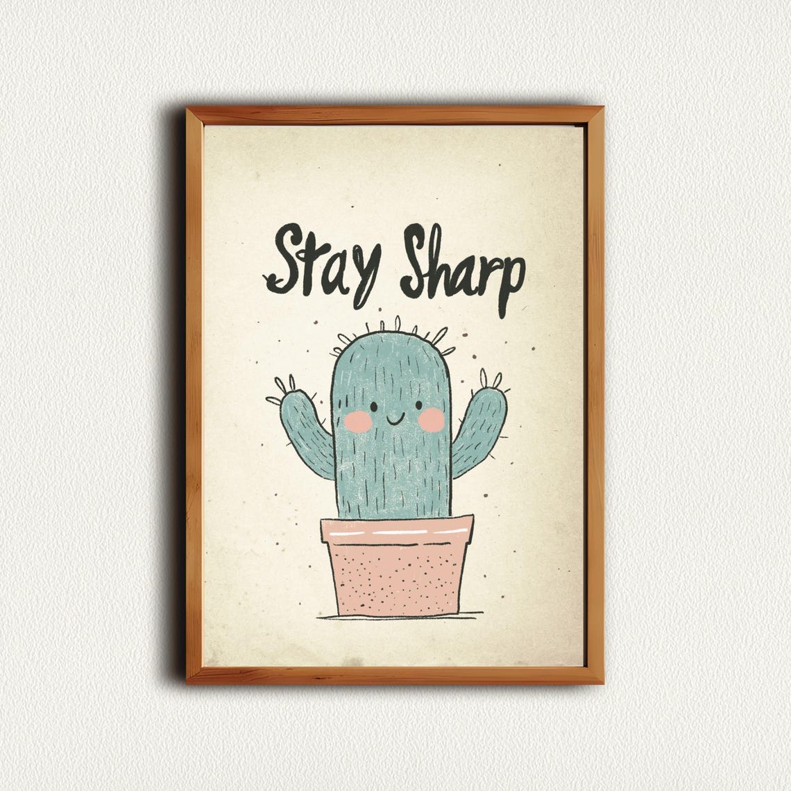 Stay Sharp Smiling Cactus Plant Cute Kids Room Motivational Poster - Image 3