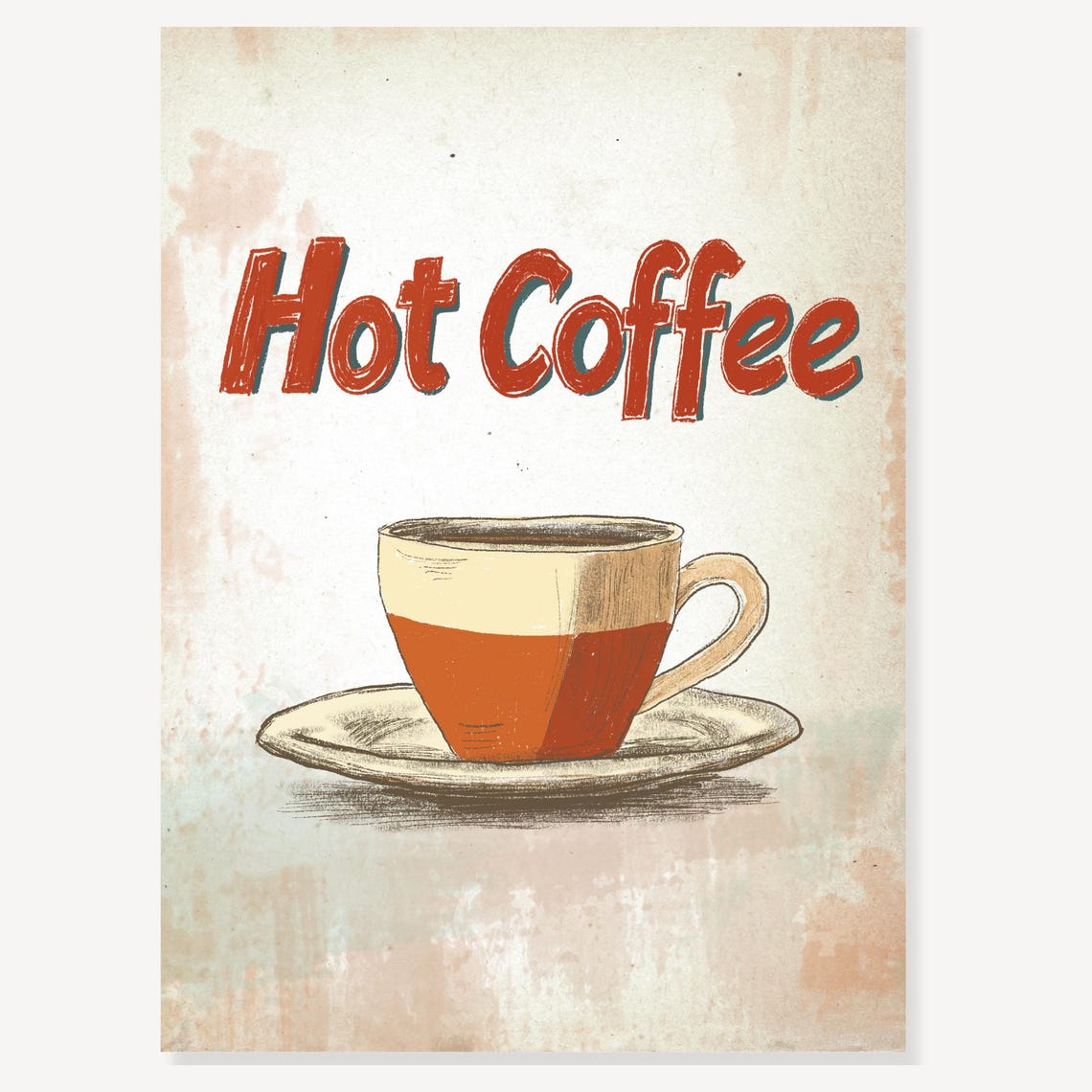 Hot Coffee Cup Vintage Retro Diner Breakfast Kitchen Artwork Poster - Image 2