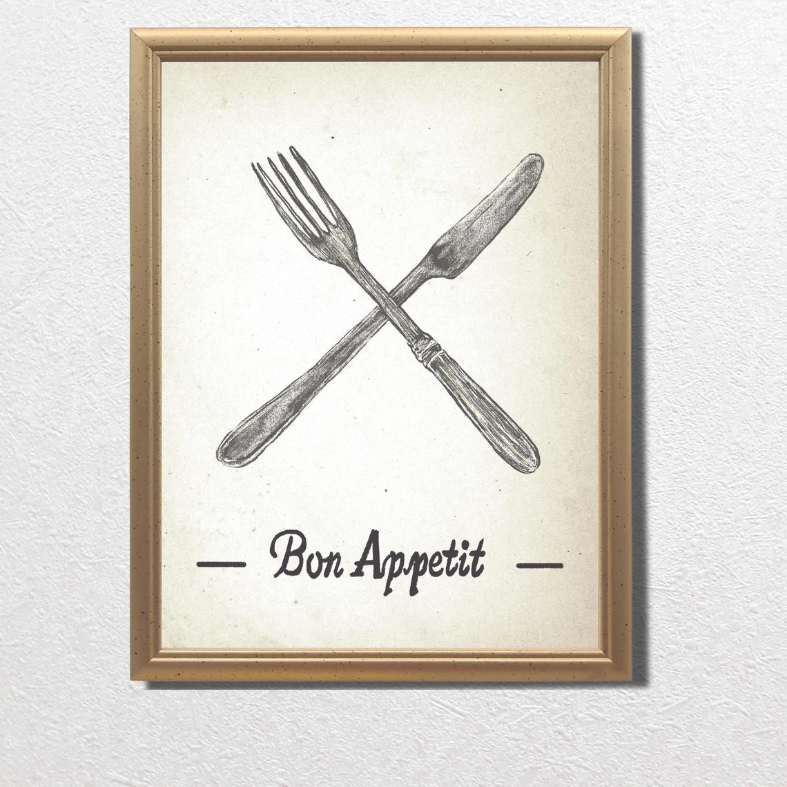 Bon Appetit Crossed Fork Knife Vintage French Bistro Kitchen Poster - Image 3