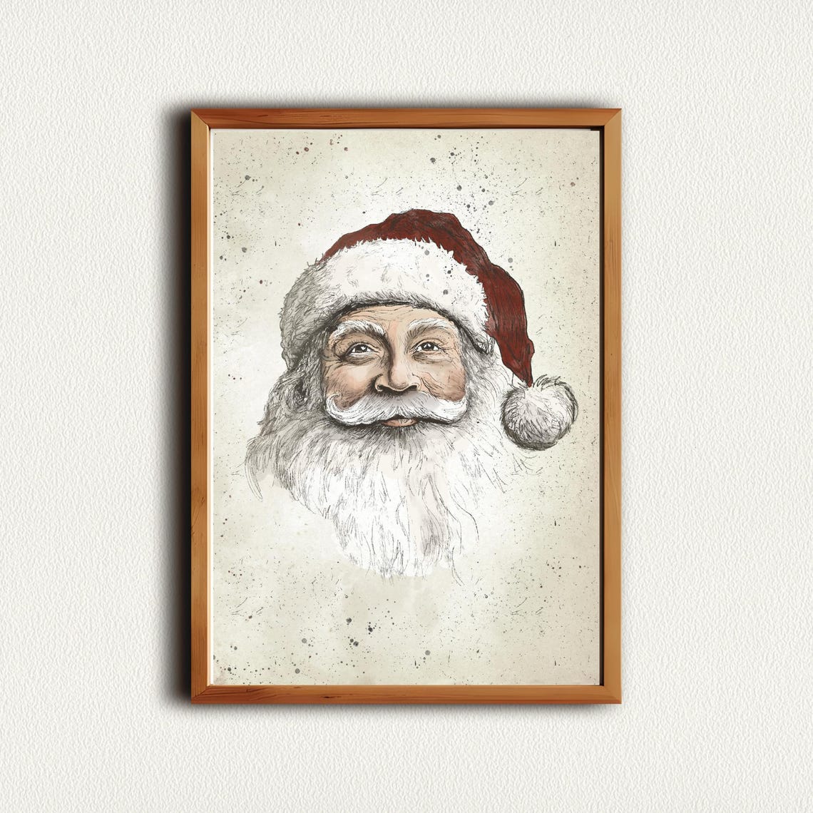 Santa Claus Face Portrait Red Santa Hat Watercolor Sketch Poster - Image 4